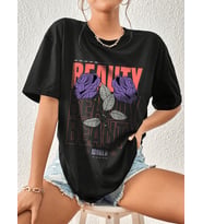 Beauty Tasarım Basklı Tshirt (Siyah)