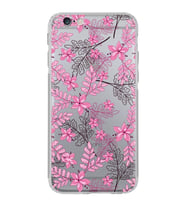 Apple iPhone 6SKamera Korumalı Tıpalı Kapak Floral Pembe Tasarımlı Şeffaf Kılıf