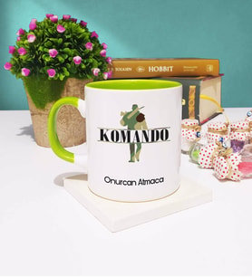 Komando Tasarımlı Kişiye Özel Hediye Komando Kupa Bardak Yeşil