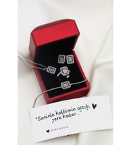 Elika Silver Kadın Işıklı Kutuda Baget Model Dörtlü Set (Gümüş)