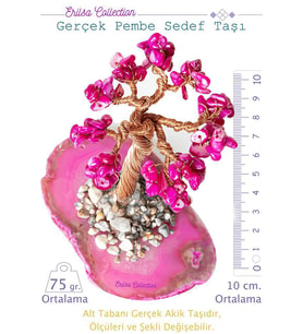 Sertifikalı Gerçek Pembe Sedef Doğal Taşı Ağaç - Akik Plakalı