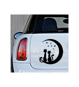 Ayın Üzerinde oturan 2Sevimli Kedi Oto Sticker yapıştırması 20CM Sİyah