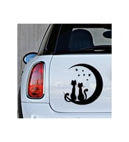 Ayın Üzerinde oturan 2Sevimli Kedi Oto Sticker yapıştırması 20CM Sİyah