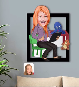 BK Gift Kişiye Özel Anaokulu Öğretmeni Karikatürlü 3D Ahşap Tablo-1