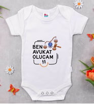 BK Kids Avukat Olucam Tasarımlı Beyaz Bebek Body Zıbın-1
