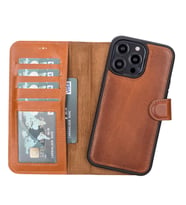 Apple iPhone 14 Pro Max Uyumlu Deri Cüzdanlı Kılıf MWWN RST2EF (Taba)