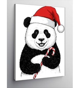 Kanvas Tablo Noel Baba Şapkalı Panda