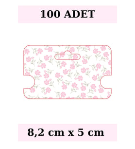 Pembe Çiçekli - 100 Adet Kolye Kartı - Bileklik Kartı - Takı Kartı - Paketleme (Kahverengi)
