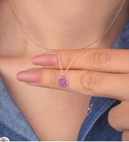 925 Ayar Gümüş Pembe Taşlı Yuvarlak Kolye