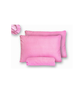 Battal Boy Pembe Puantiyeli Lastikli Çarşaf Ve Yastık Kılıfı - 180x200