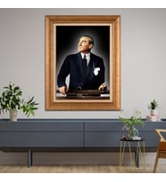 Altın Paspartulu Atatürk  Çerçeveli Tablo C998 (Gold)