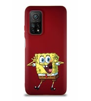 Xiaomi Mi 10T Pro Soft Premier Kapak Sünger Bob Tasarımlı Silikon Kılıf - Mürdüm (Şeffaf)