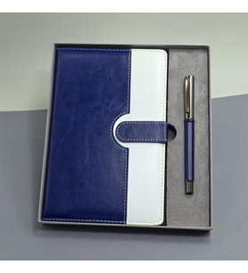Mi Beyaz Deri Kapaklı Defter Ve Metal Kalem Set