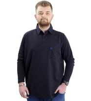 Mode XL Büyük Beden Erkek Sweatshirt Polo Yaka Uzun Kol WAFFLE 23449 Lacivert