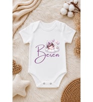 Kız Bebek Kişiye Özel İsimli Zıbın – Uyuyan Bebek Balon ve Bulut Temalı Kısa Kollu Body