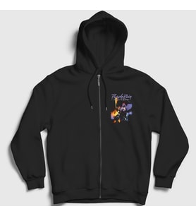 Presmono Unisex Siyah Purple Rain Prince Fermuarlı Kapüşonlu Sweatshirt 410587tt