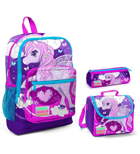 Coral High Mor Unicorn Baskılı Kız Çocuk 3'lü İlkokul Çanta Seti