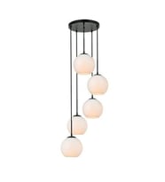 Rsylight Metal Modern Siyah Retro Rustik Yuvarlak 5 Li Opal Camlı Sarkıt Avize