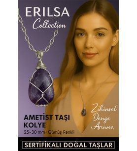 Sertifikalı Gümüş Tel Sargılı Doğal Koyu Ametist Taşı Kolye – 30-35 mm Huzur ve Sezgi Taşı (Çok Renkli)