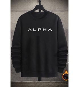 Unisex Alpha Bisiklet Yaka Sweatshirt (Siyah)