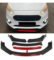 Ford Tourneo Courier Kırmızı Renkli Şeritli Dilli Ön Lip 4 Prç Parlak Siyah ABS