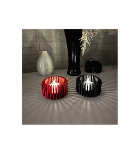 Alvera Modern Çizgili Mumluk – 3D Baskı Tealight Mumluk (1 Adet)-Kırmızı