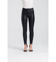 Kadın Siyah Yüksek Bel Skinny Kaplama Mat Deri Pantolon
