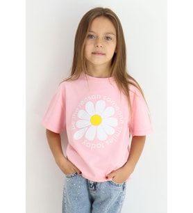 Breeze Kız Çocuk Tişört Papatya Baskılı 7-12 Yaş, Pembe