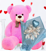 Premium 90 cm Peluş Ayı ve Premium Kalp Balonlu Romantik Mavi Peluş Ayıcık Buketi - Yılbaşı, Yeniyıl Hediyesi (Fuşya)