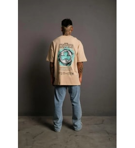 Erkek Sırt Baskılı T-shirt - Bej