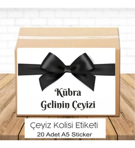 Siyah Fiyonklu İsimli Çeyiz Etiketi A5 20 Adet Etiket