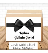 Siyah Fiyonklu İsimli Çeyiz Etiketi A5 20 Adet Etiket