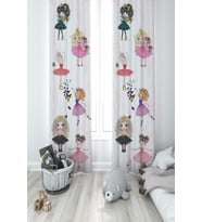 MEKTA HOME BEBEK VE ÇOCUK ODASI Balerin Kız ve Kedi Desenli Motifli 2 Kanat Fon Perde
