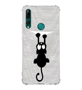 Huawei Y9 Prime 2019  Köşe Korumalı Antişok Kapak Çizgi Kedi (Beyaz) Tasarımlı Şeffaf Kılıf