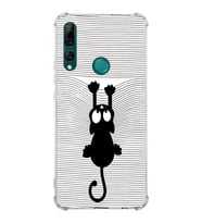 Huawei Y9 Prime 2019  Köşe Korumalı Antişok Kapak Çizgi Kedi (Beyaz) Tasarımlı Şeffaf Kılıf