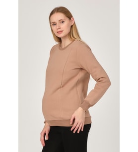 Busa Hamile Emzirme Detaylı Termal Sweatshirt Bej