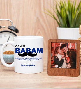 Kişiye Özel Canım Babam Tasarımlı Beyaz Kupa Ve Çerçeve