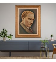 Altın Varaklı Çerçeveli Paspartulu Atatürk Tablo z4534 (Gold)