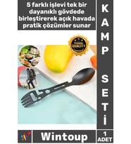 #KampSeti Outdoor Kamp Ekipman Paslanmaz Çelik 5 Fonksiyonlu 2'li Paket Taktiksel Spork Kaşık Çatal