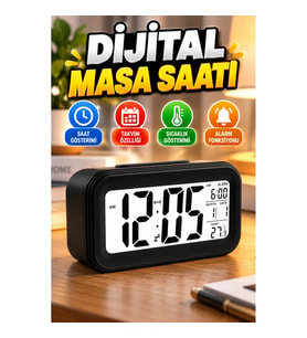 Dijital Masa Saati LCD Ekranlı Termometre ve Takvim Özellikli Pilli Masa Saati