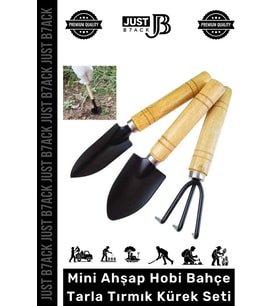 #HobiSeti Dayanıklı Doğal Ahşap Yüksek Kalite Estetik Mini Ahşap Hobi Bahçe Tarla Tırmık Kürek Seti