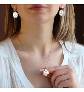 Apm Monaco Model Deniz Çapası Renkli Zirkon Taşlı Rose Gold Kaplama Gümüş Set