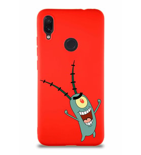 Xiaomi Redmi Note 7 Soft Premier Kapak Plankton Tasarımlı Silikon Kılıf - Kırmızı (Şeffaf)