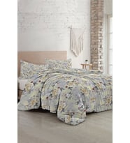 Lastikli Çarşaflı %100 Pamuk Saten Çift Kişilik Nevresim Takımı Grey Yellow Roses Luxury