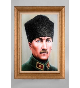 Çerçeveli Paspartulu Atatürk Tablo a402 (Gold)
