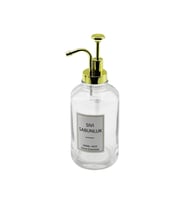 YUVARLAK CAM ŞİŞE - ŞEFFAFSIVI SABUNLUK 500ML POMPA - MUSLUK AYRIK MODEL BAŞLI (5047)