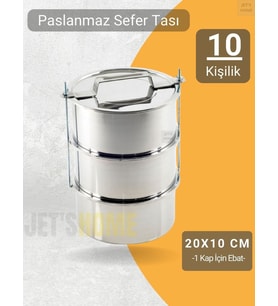3’lü Sefer Tası 20x10 cm Yemek Taşıma Kabı Paslanmaz Çelik No:5 Kapasite 10 Kişilik