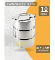 3’lü Sefer Tası 20x10 cm Yemek Taşıma Kabı Paslanmaz Çelik No:5 Kapasite 10 Kişilik