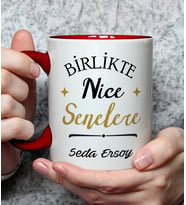 Yeni Yıl ,Yılbaşı  Hediyelik   Baş Harfli   Kırmızı Saplı Sublimasyon Baskılı Kupa (Beyaz)