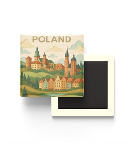 Polonya - Poland - Paper Cut Art - Baskılı Buzdolap Magneti Kare - 9x9 cm